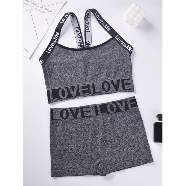 Wholesale High Quality Underwear Set Love Letter Waist Suspender Vest Ladies Boyshort Fashionable Matching Set for Women