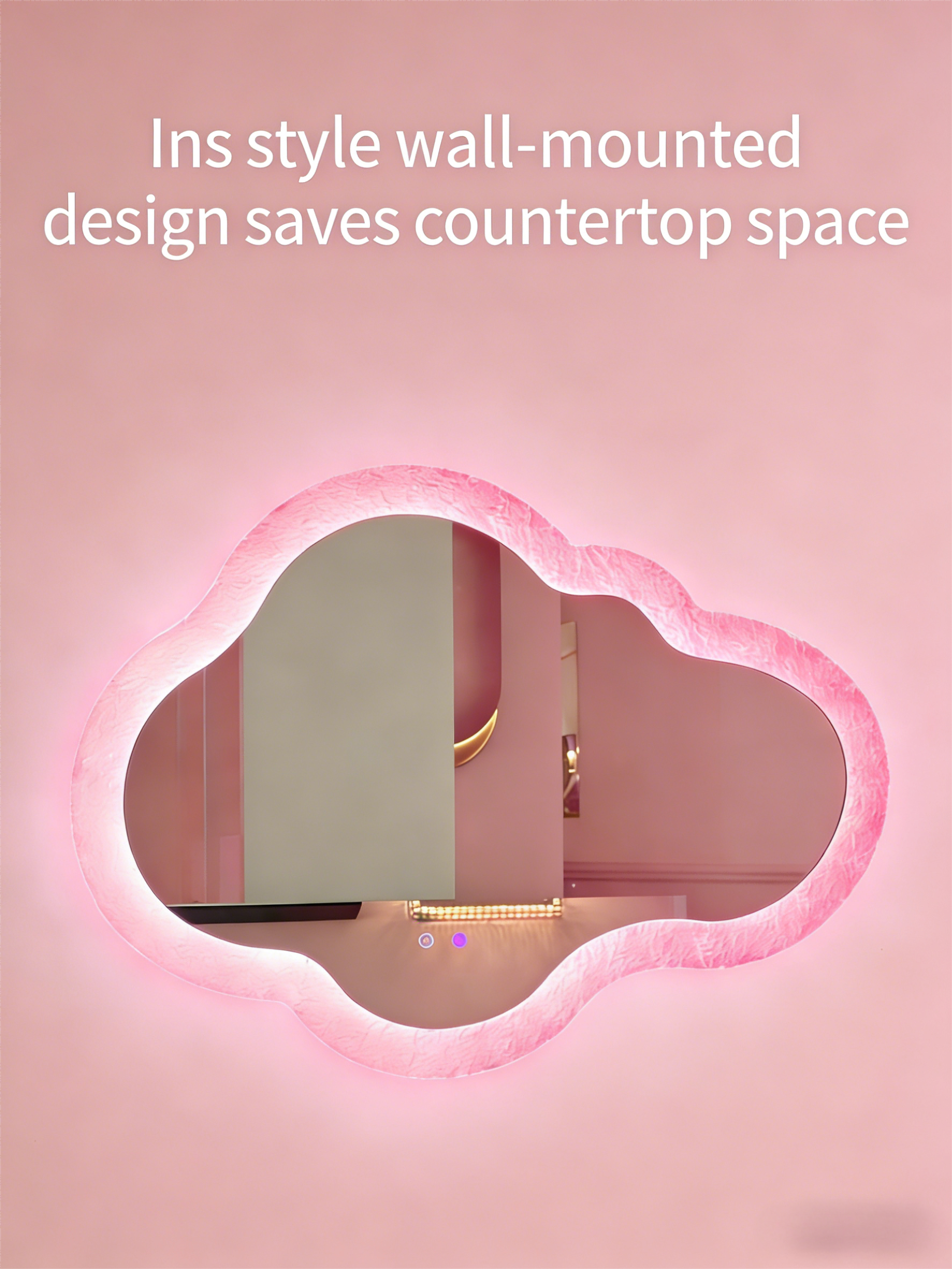 Kingstin Cloud-shaped LED Decorative Mirror, Energy-saving Adjustable Light Makeup Mirror Suitable for Bedroom Vanity Cabinet