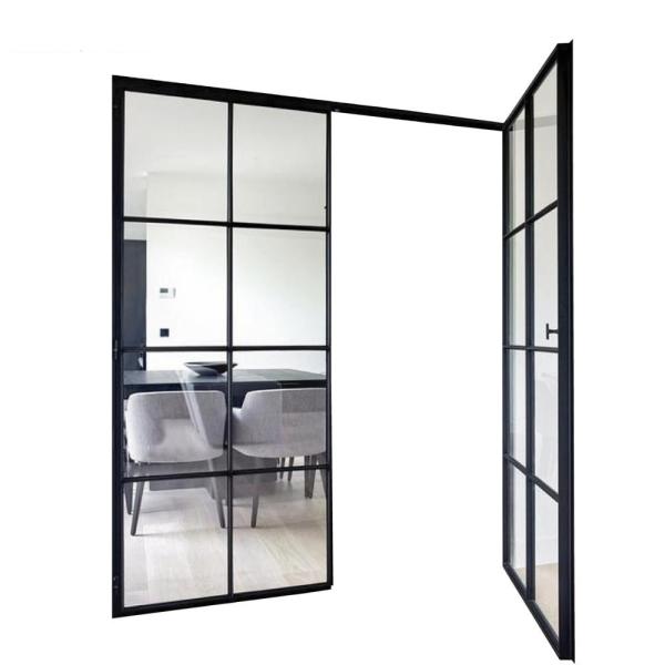 Aluminium Casement Doors Double Hollow Glass Grill With Retro Gold Handle