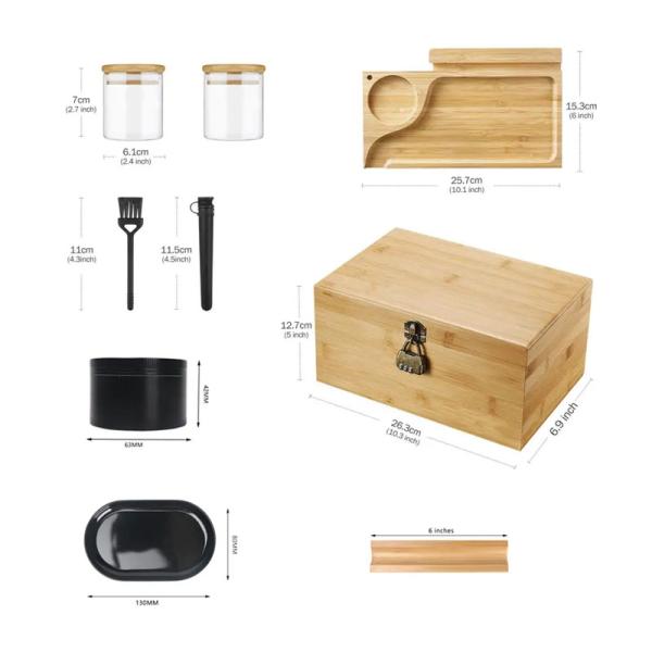 Combinación de cerradura 10 pulgadas caja de cigarrillos de madera frascos de vidrio caja de bambú con cerradura