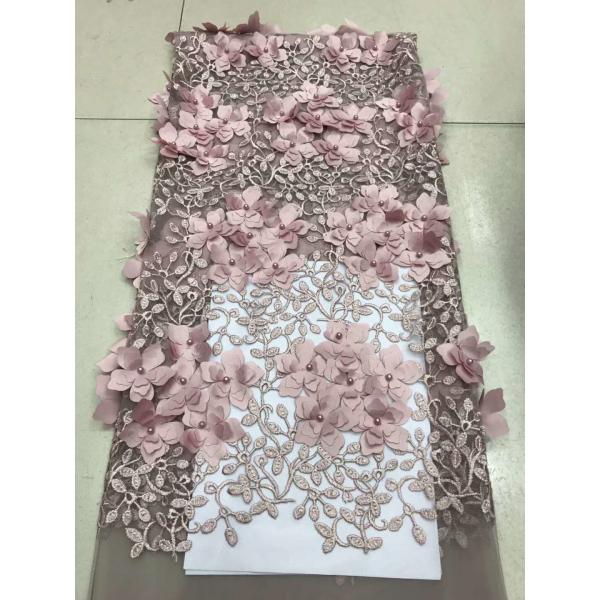 Polyester 3D Flower Cording Embroidered Lace Beaded Mesh Fabric For Textile