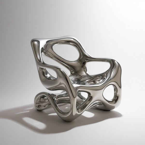 Chrome Armchair Stainless Steel Sculpture Polished Artistic Decor For Lobby