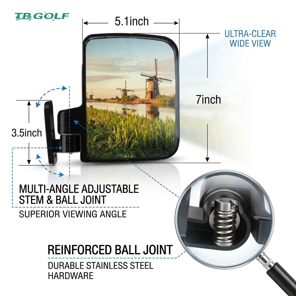 Foldable Golf Cart Side Mirrors With LED Light / Golf Buggy Accessories