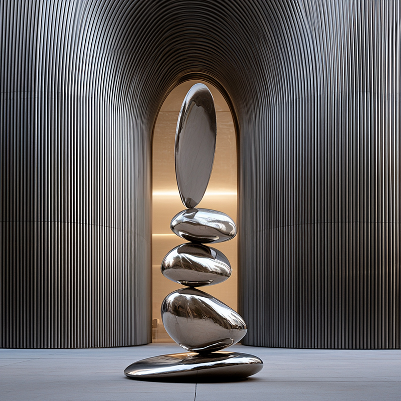 Pebble Mirror Polished Stainless Steel Sculpture Outdoor Art