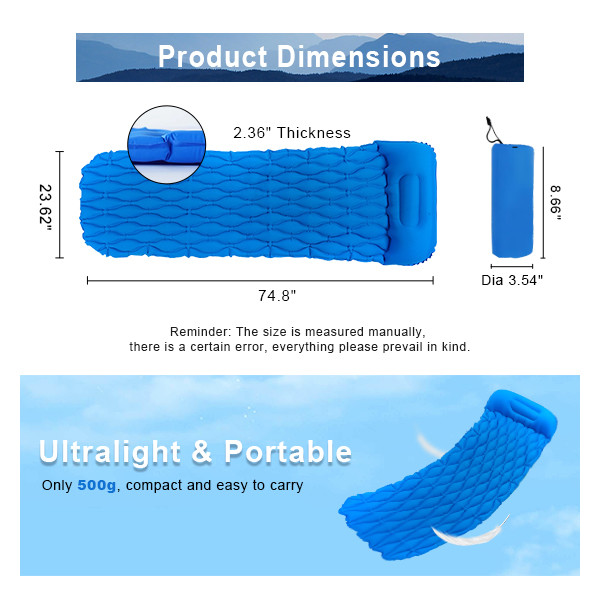 40D Nylon TPU Outdoor Sleeping Pad Ultralight Inflatable Sleeping Pad Hiking Air Mattress