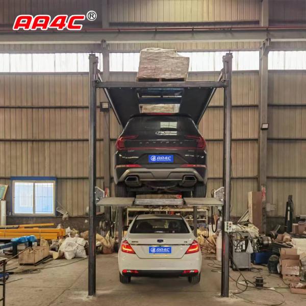 AA4C Integrated 4 Post Triple Car Parking Lift Auto Parking System 3 Cars Parking