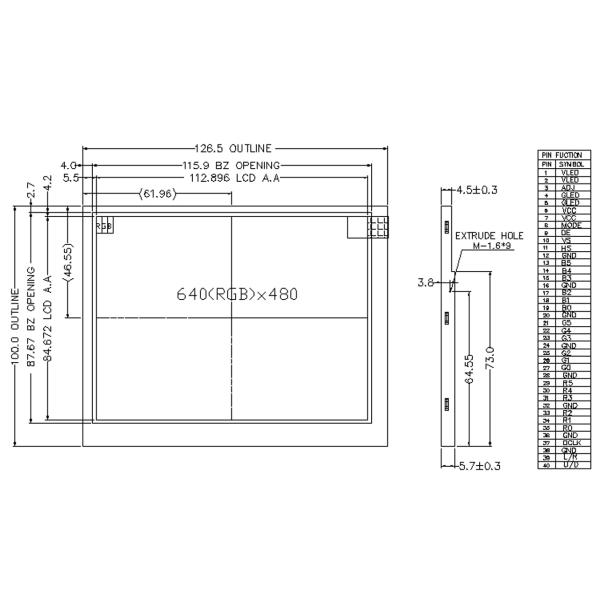 5.6 дюймовый LCD TFT дисплей, разрешение 640x480, 40 пин 18 бит RGB интерфейс