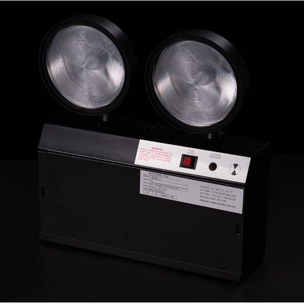 CE Black Casing LED Twin Spot Emergency Light with 3 Years Warranty, 3.6V/1.6Ah Battery and 3 Hours Duration