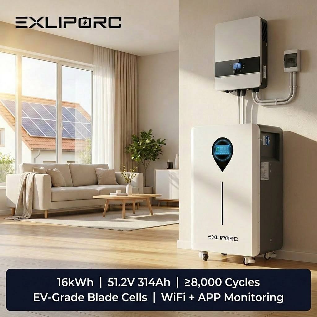 16kWh 51.2V 314Ah LiFePO4 Solar Battery with EV Blade Cells and 8000 Cycles for Home Energy Storage