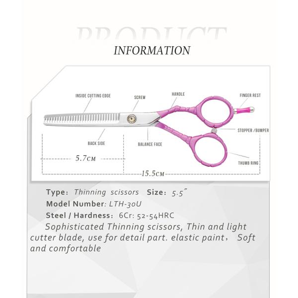 Slim Colourful Professional Hair Thinning Shears Pink Painted High Precision