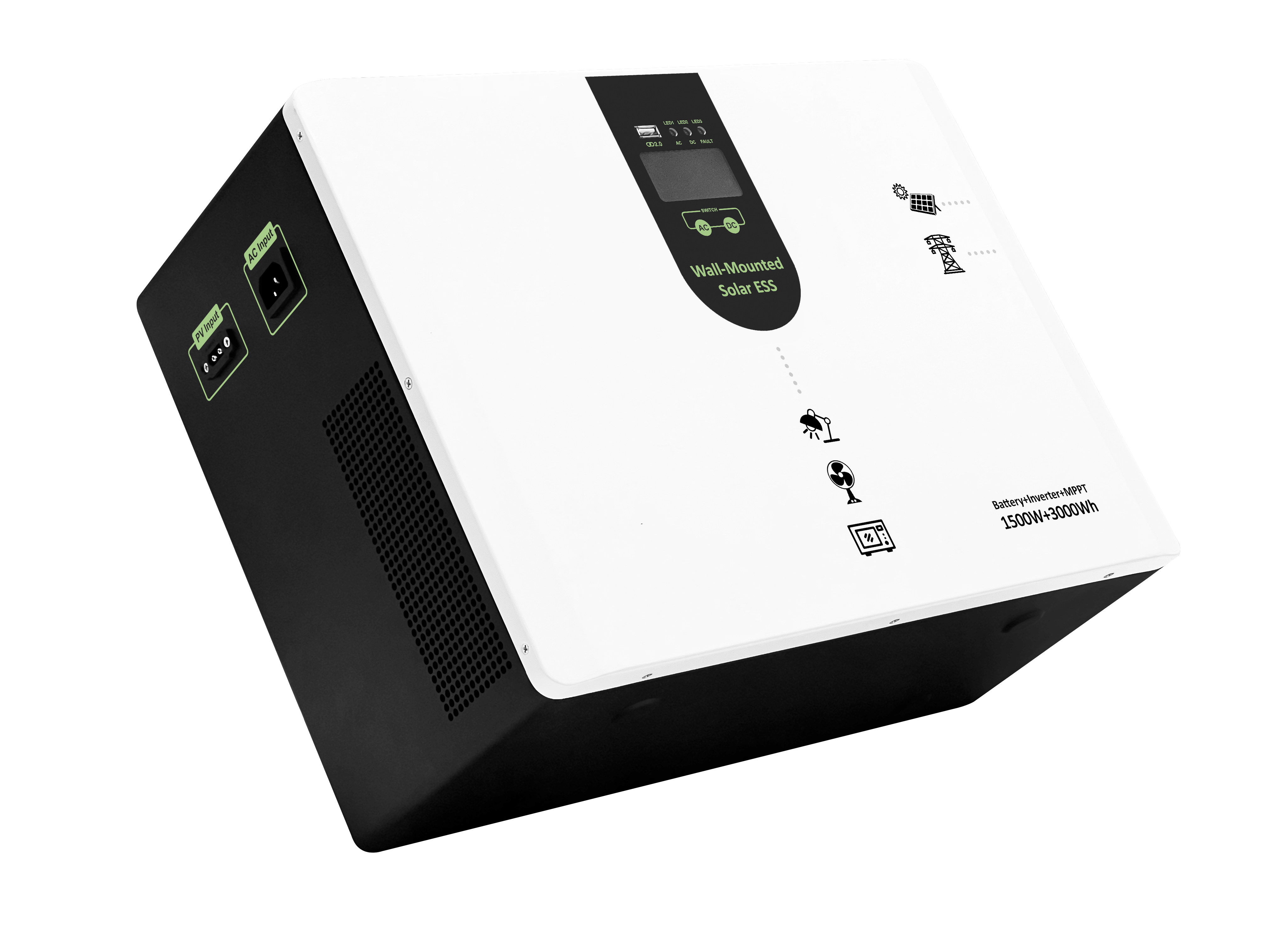 OEM Wall-Mounted Solar LiFePO4 Battery Storage System 1000W 2000Wh Hybrid Inverter Pure Sine Wave MPPT Charger