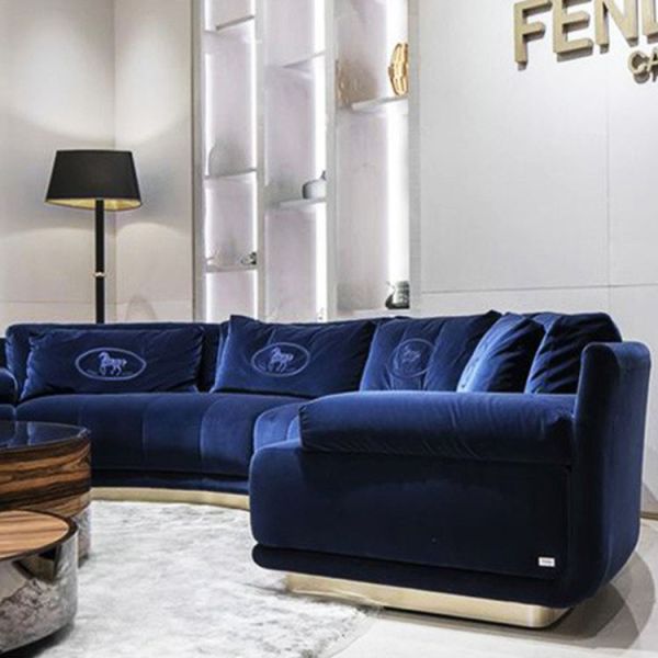 Latest Popular Modern Designs Living Room Metal Base White Fabric Sofa Velvet Couch Lobby Curved Sofas