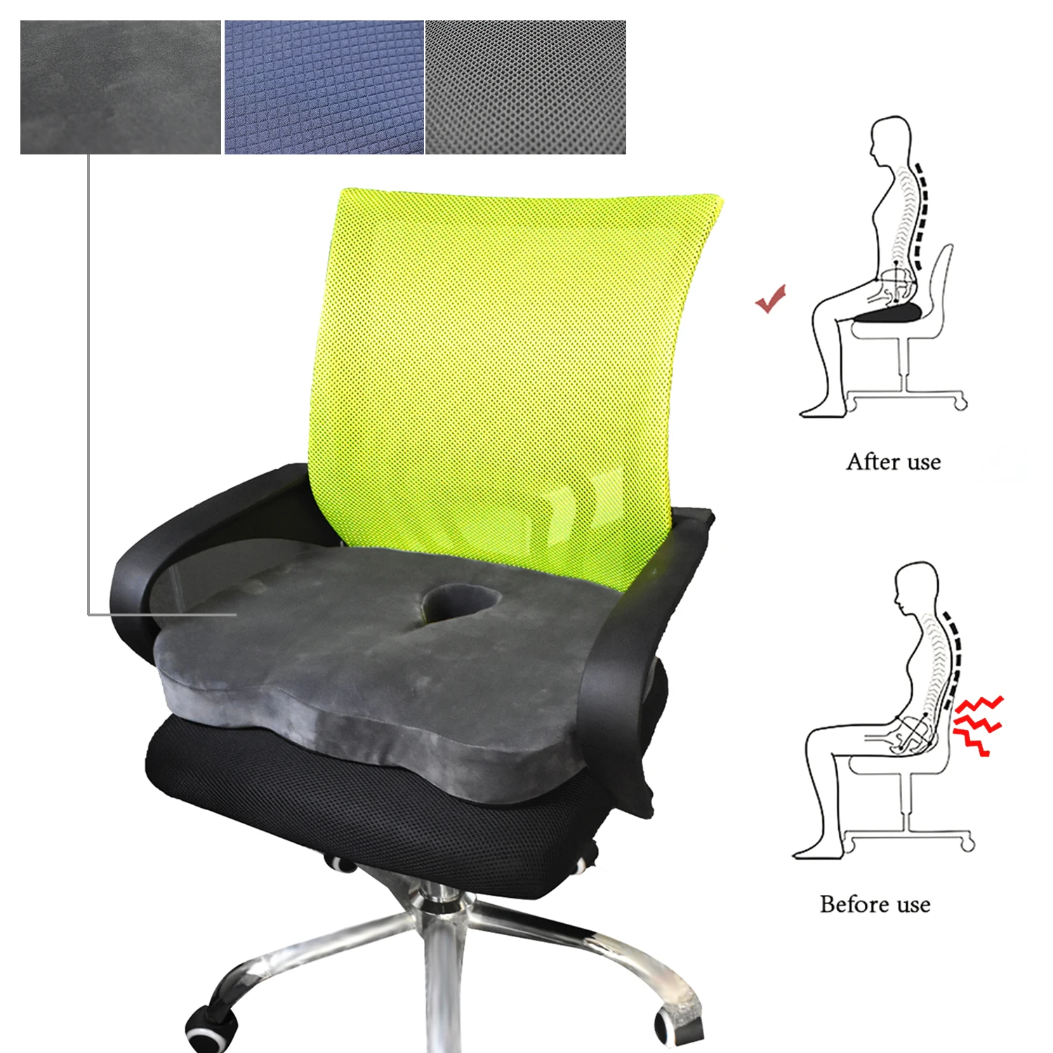 Jourm-2021 Memory Foam Seat Cushion for Office Chair Woven Fabric Back Pain Relief