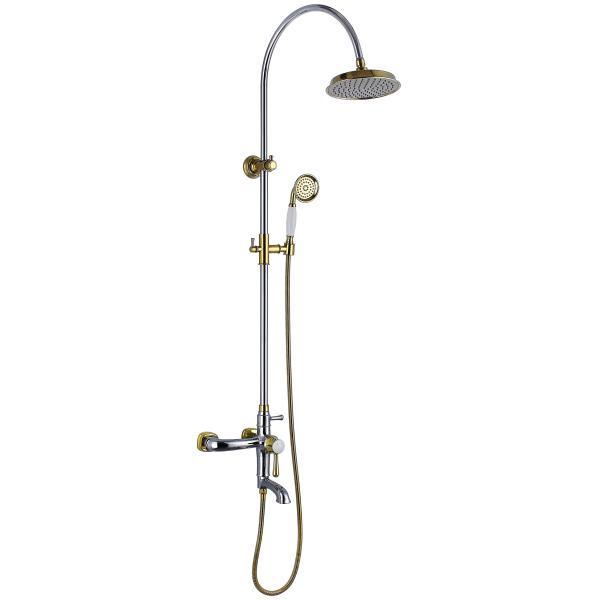Antique Brass Bathroom Shower Faucet Set with Metered Faucets and Rainfall Shower Head