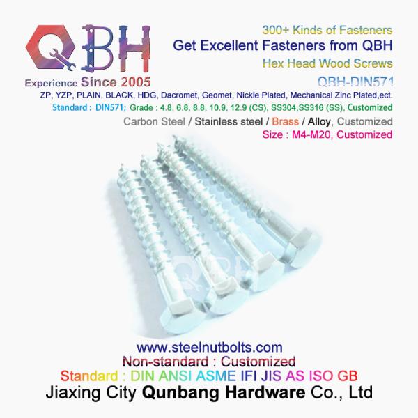 QBH DIN 571 YZP ZP WZP BZP Yellow White Blue Zinc Plated Carbon Steel Hex Wood Screws