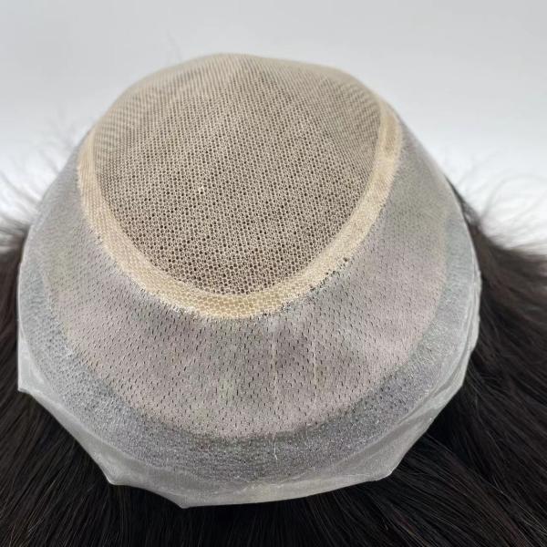 Mens Toupee Human Hair Replacement System Silk Top Remy Hairpiece 1B#