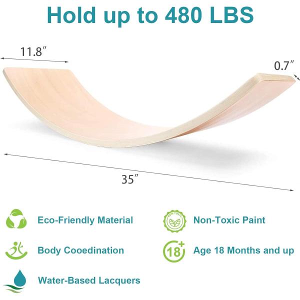 35 Inch Natural Wood Wobble Baby Balance Board Montessori Fitness Balance Curvy Board
