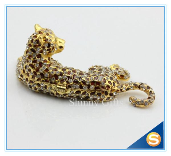 Fashion Home Decorative Box Pewter Materials Handmade Trinket Box Leopard Statue Jewelry Box