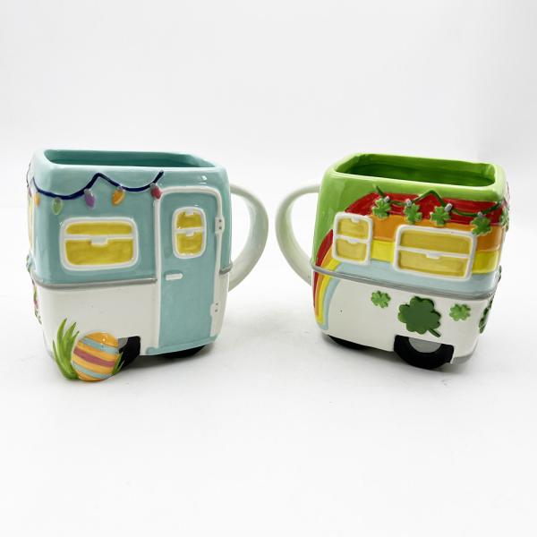 Christmas Style 3D Cartoon Bus Shape Cup Cute Gift Ceramic Coffee Mug