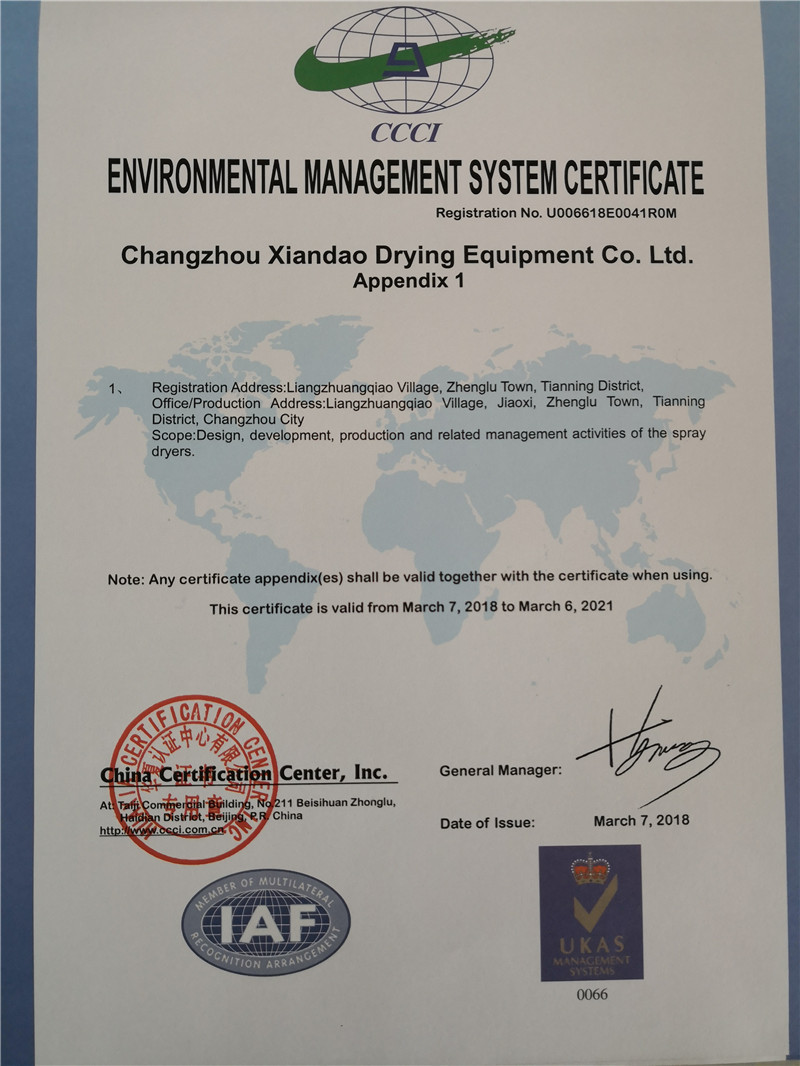 Jiangsu XIANDAO Drying Technology Co., Ltd. Сертификации