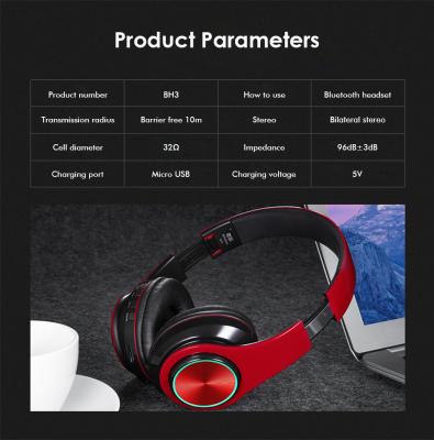 BH3 Glowing Headphones Bluetooth 4.1 Wireless Stereo Portable Foldable Headphone TF Card LED Light Wired Earphone Mic fo