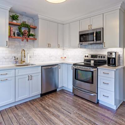 American Popular Modern Apartment Furniture L Shape White Thermofoil Kitchen Cabinet Shaker Complete Sets