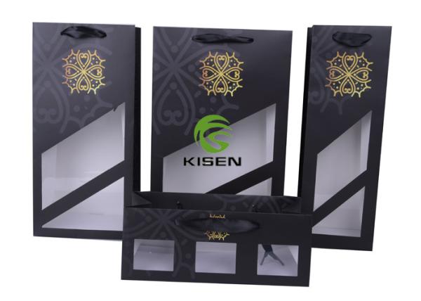 Spot UV Coated Paper Bags With Window , Portable Printed Paper Carrier Bags