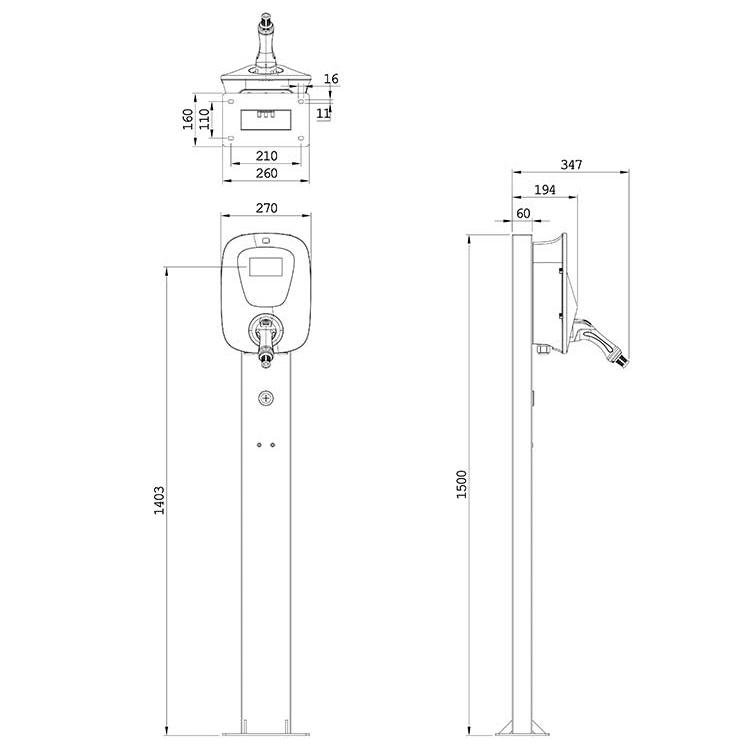 Участок зарядной станции 22kw 3 Pevc2107 11kw EV для пункта домашнего автомобиля электротранспорта поручая