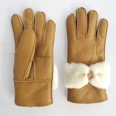 New collection Australia sheepskin lamb fur bowknot winter gloves leather keep warm
