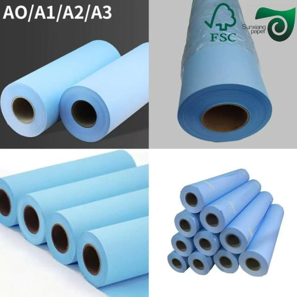 FSC 80gsm Wood Pulp Copy Paper Single Side Blue Engineering Bond Paper 36” 24”