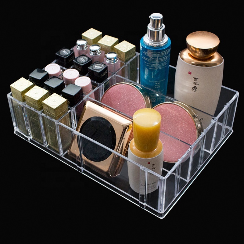 Multifunctional Acrylic Lipstick and Nail Polish Rack Clear Beauty Skincare Desktop Storage Box with Injection Technics