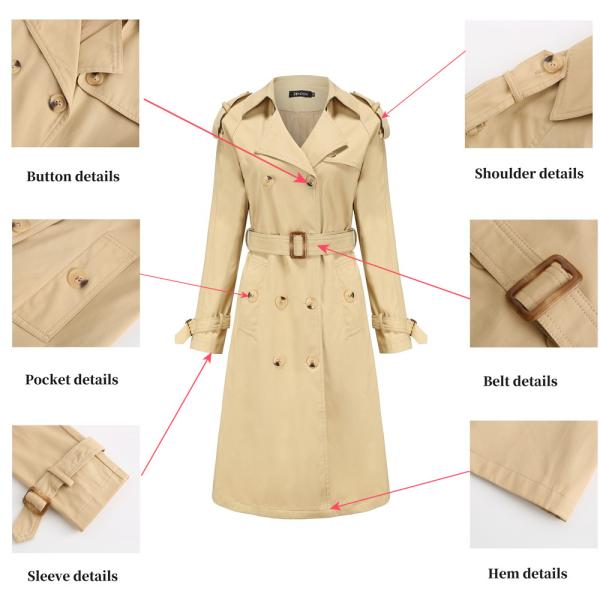 OEM Women'S Classic Double Breasted Mid - Long Cotton Coat With Belt S-3XL