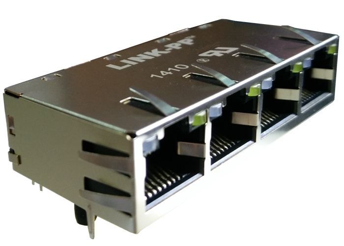 разъем RJ-45 квада 0810-1XX4-03 защищаемый портом с интегрированным 10/100 Magnetics