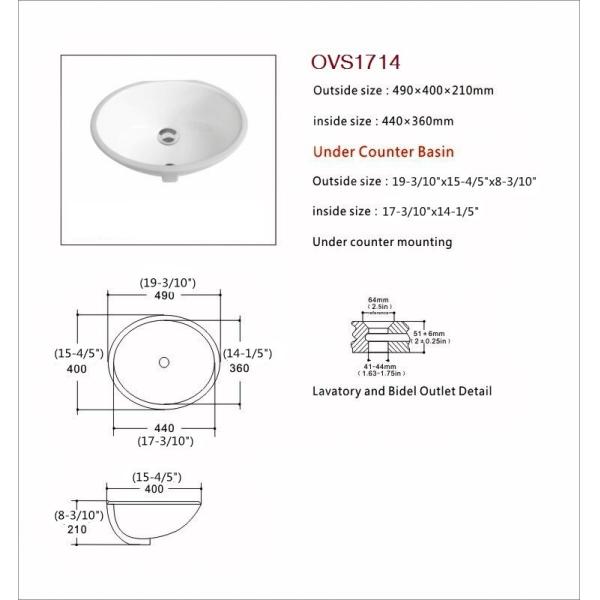 Небольшая раковина Bathroom Undermount круга 20 керамического белого дюймов шкафа тщеты
