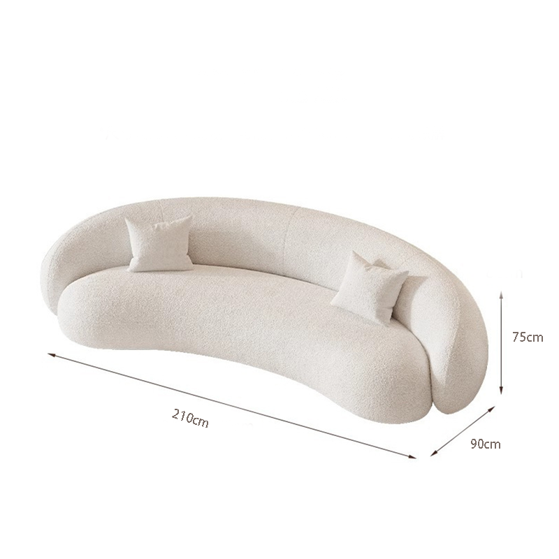Nordic Style Luxury Three Seater Curved Framed Sofa Fabric Sponge Lazy Sofa Bed Tufted Back Eco-Friendly for Living Room