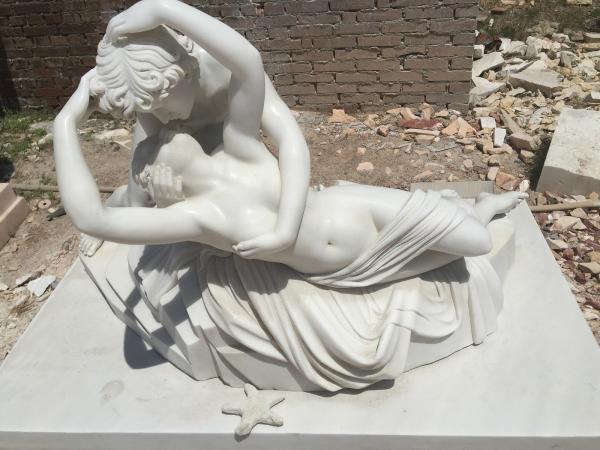 Stone couple statue Psyche revived by the kiss of Love marble sculpture,stone carving supplier