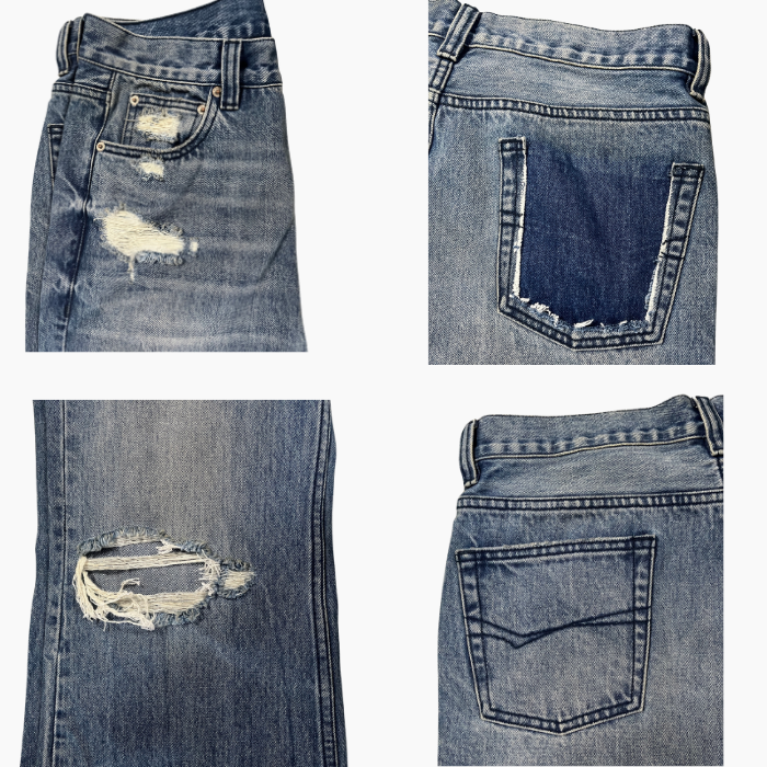 Faded Men's Jeans Horizontal Vintage Straight Leg Jeans Medium Blue