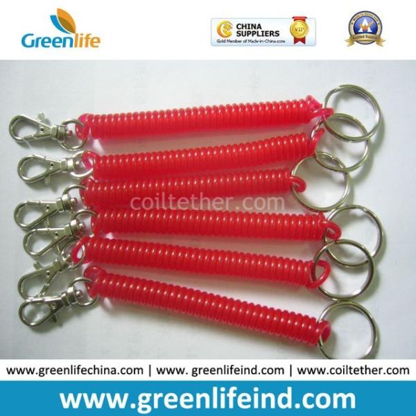 Plastic TPU Spring Key Coil Chain w/25/20mm Key Rings on Two Ends in Red Hot Color