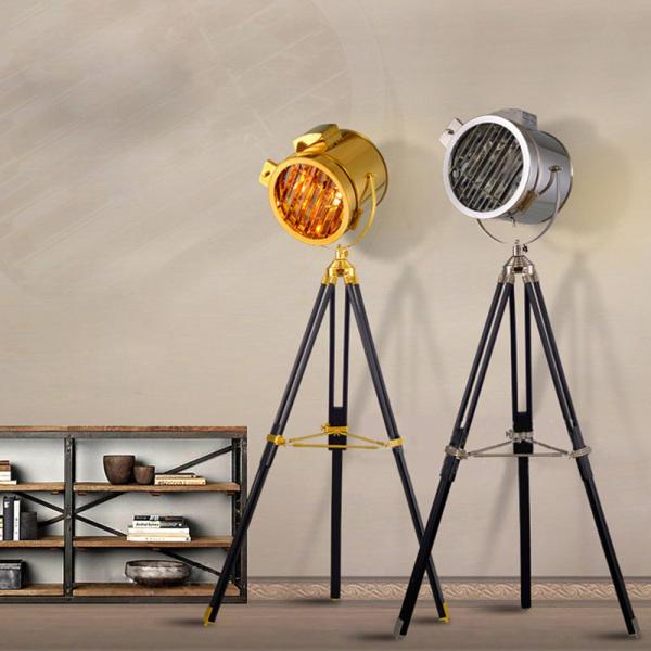 Nordic American Retro Tripod Floor Lamp Silver Golden Wooden Industrial vintage floor lamp(WH-VFL-04)