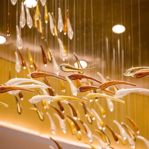 Глазурное искусство с темой океана Стеклянная рыбная люстра