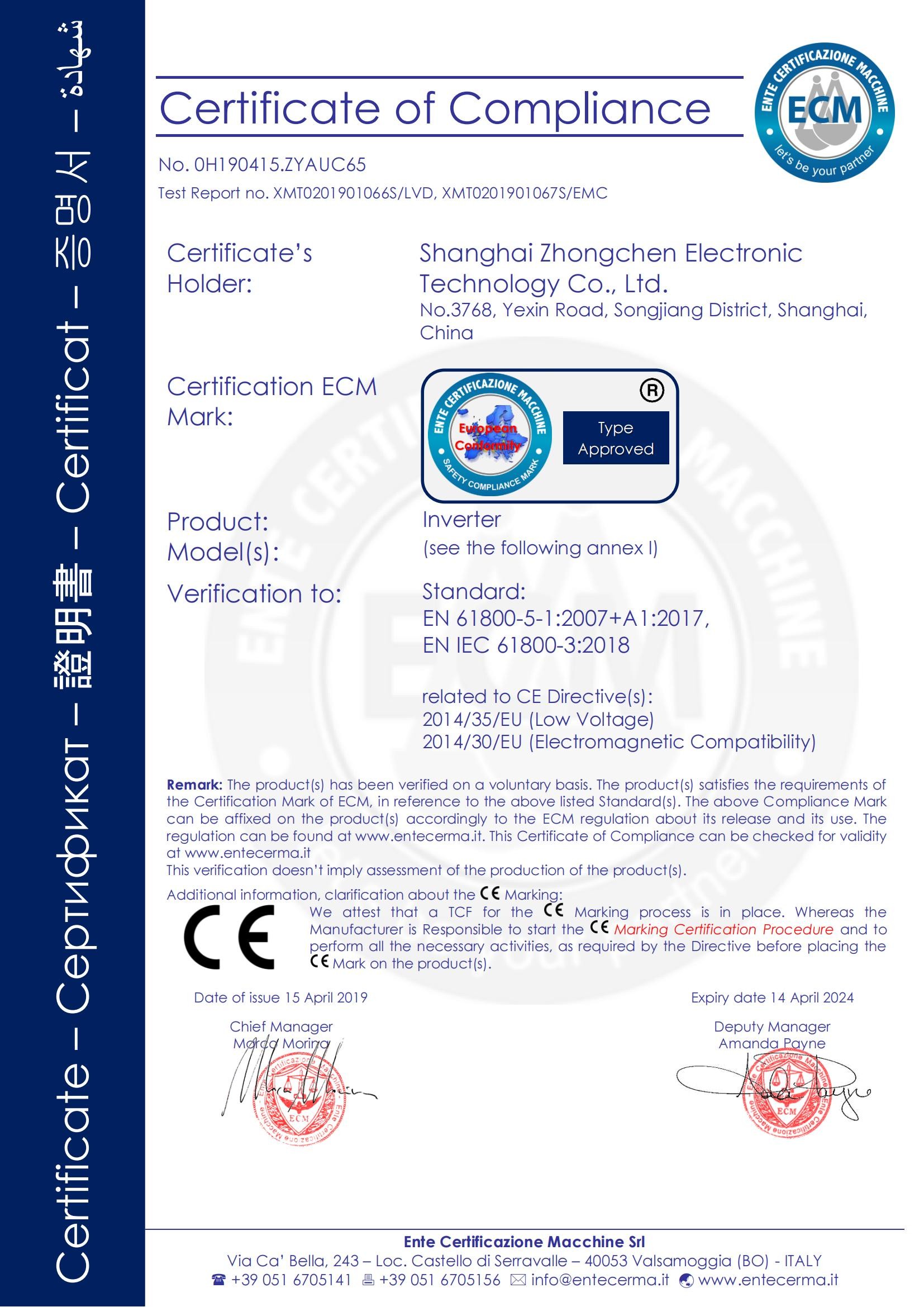 Wuhu ZONCN Automation Equipment Co., LTD. Сертификации