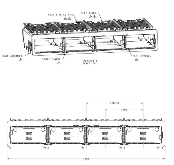 Gaiola de TE 2227249-2 ZQSFP+ 1x4 com dissipador de calor 28 Gb/s