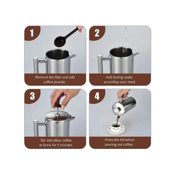 51oz Double Wall Stainless Steel French Press Metal Coffee Pot