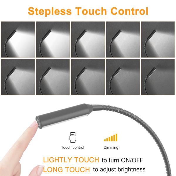 LED Gooseneck Reading Light 12V 24V Book Lamp with Inner Touch Dimmer Sensor Switch