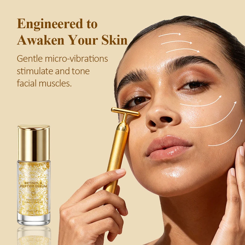 OEM ODM Brand Natural Facial Essence Gold Particle Retinol Peptide Anti-Wrinkle Firming Brightening Peptide Serum Skincare Product