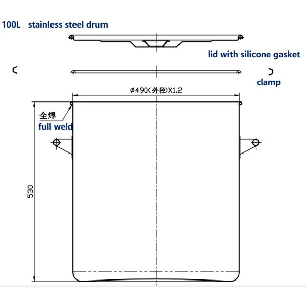 Se trata de un tipo de barril de acero inoxidable de tipo 100L con abrazadera.