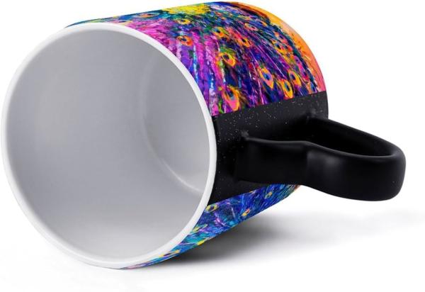 Colorful Peacock Color Changing Mug Ceramic Coffee Heat Sensitive Cup Discoloration with Handle for Men Women