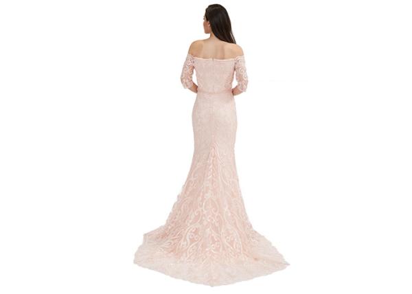 Baby Light Pink Sequin Half Sleeve Evening Gown Women Wear Customized Size