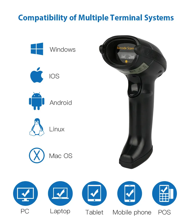 DYscan 1D Barcode Scanner USB 300 Scans/sec Handheld CMOS Reader