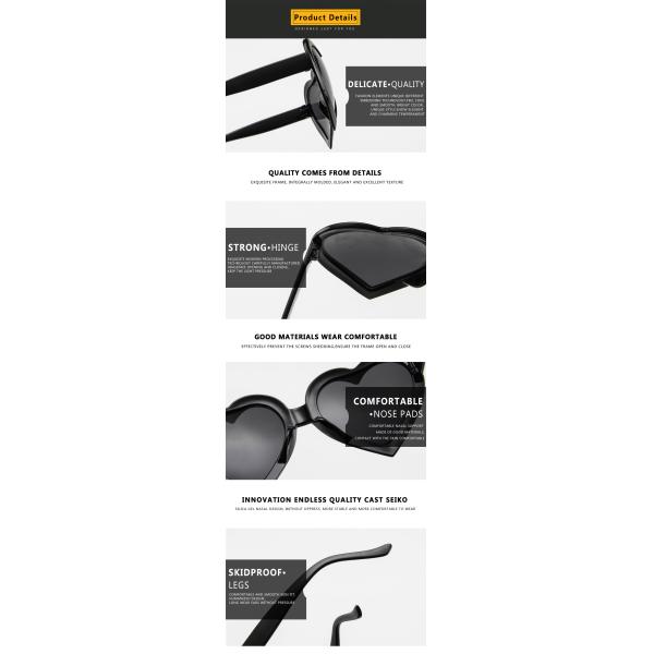 Women UV400 BSCI Love Heart Shaped Sunglasses Cat Eye Mod Vintage Style
